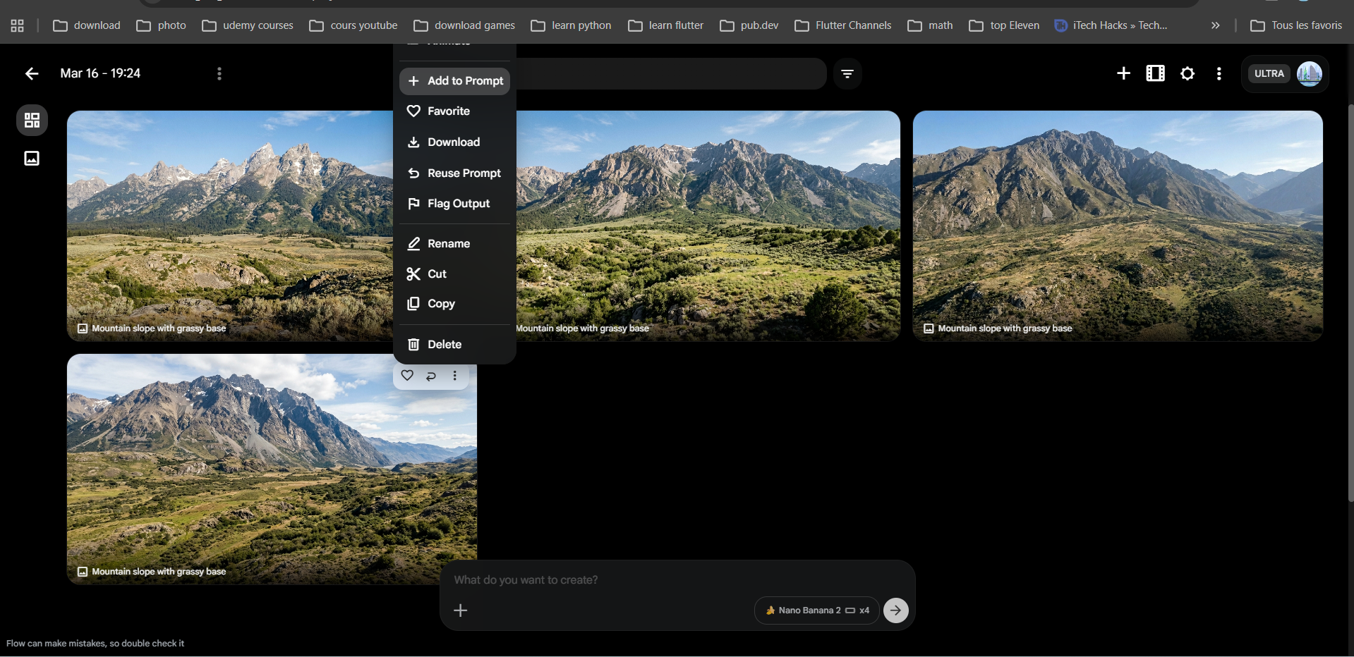4 generated variations of a mountain slope — raw land with grassy terrain